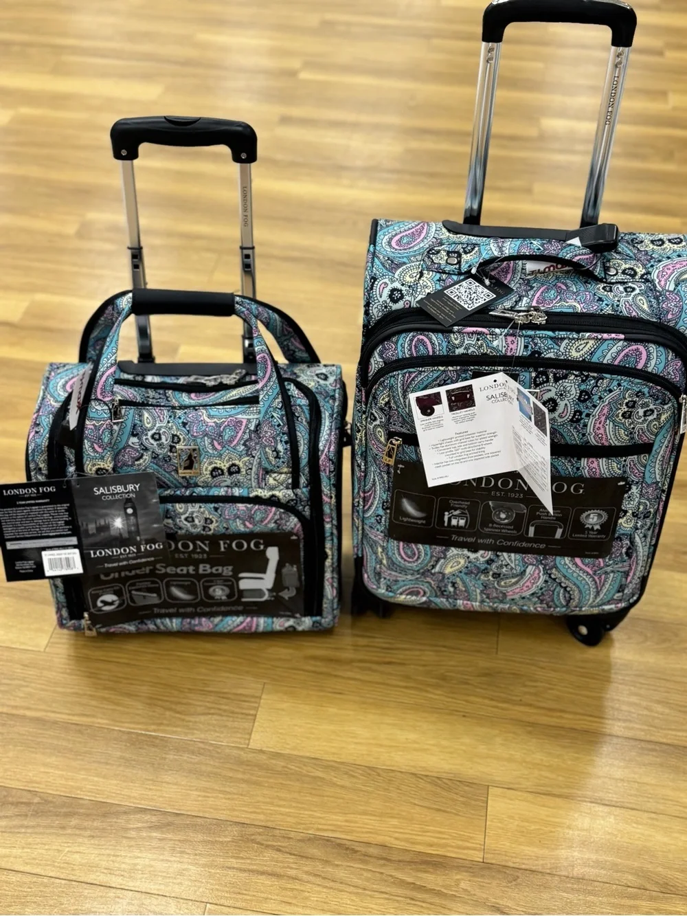 London Fog Paisley Rolling Carry-On Set 15” ans 20”